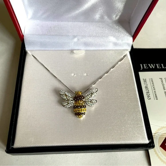 Bumblebee pendant with crystals  Sterling Silver Bee Pendant Necklace - Picture 2 of 11